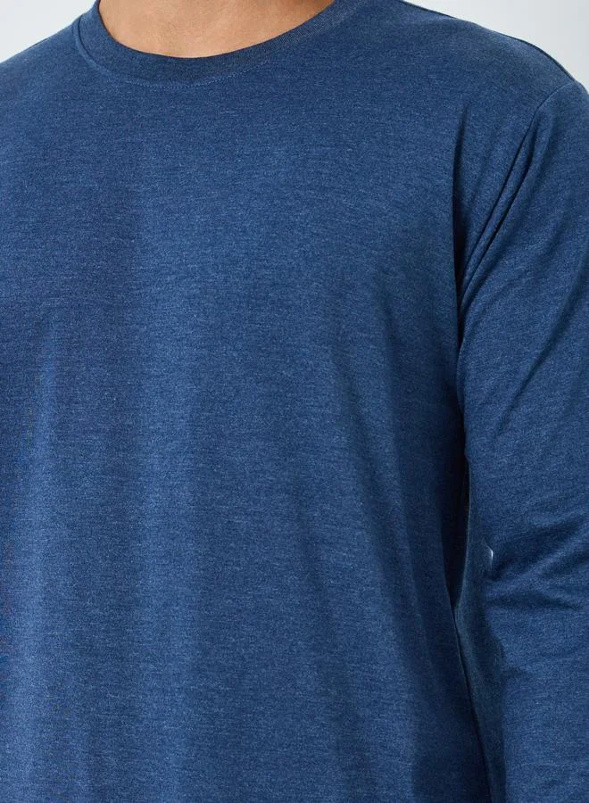 Styli  Men Navy Long Sleeve T-Shirt and Pyjama Set for Men | Best Price UAE
